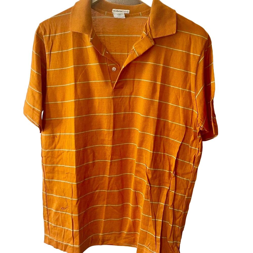 Vintage 70s Darwin Orange Striped Durene Cotton Polo Shirt Adult XL
